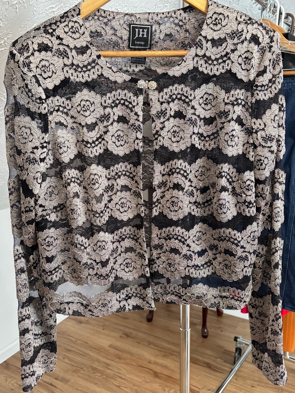 JH Evenings lacey mesh open front top, bohemian whimsigoth size 14